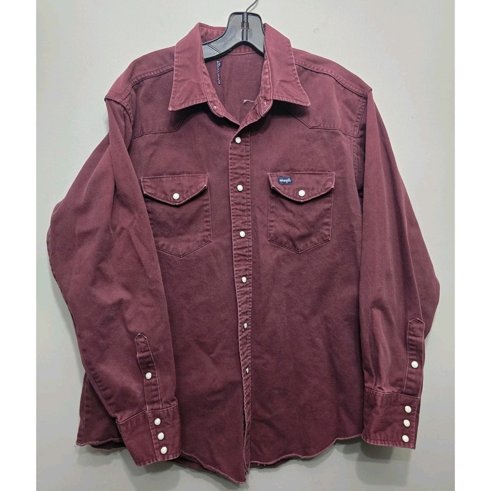 Vintage Wrangler Western Shirt Men Brushpopper Cotton Pearl Snap XL Burgundy